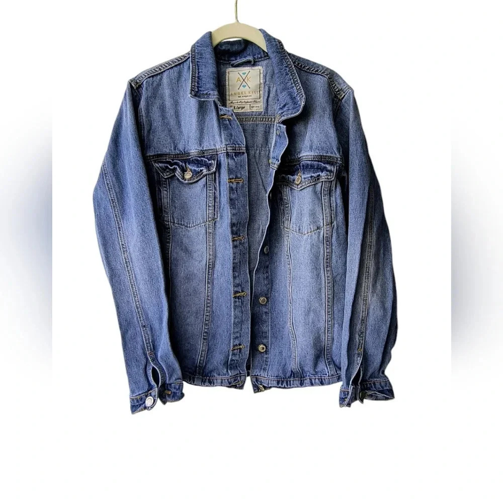 Angel Kiss Women's Embroidered Embellished Art Deco Denim Jean Jacket, XL